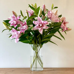 FARMGATE ORIENTAL LOTUS LILY (DOUBLE FLOWERED) LILIES / LILIUM - TRIPLE BUNCH (9 STEMS)